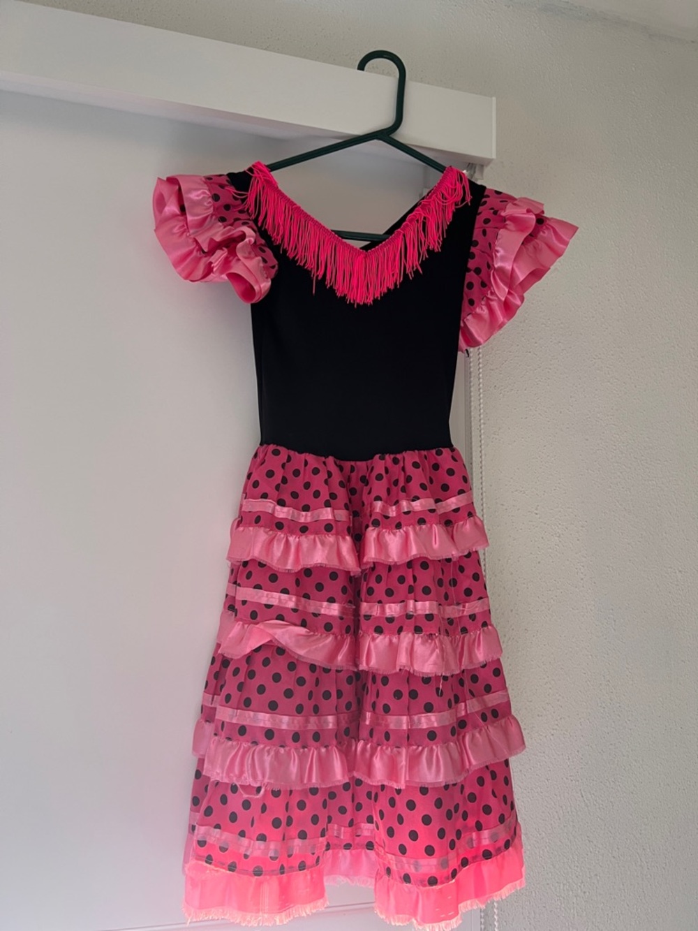 Girls Pink & Black Flamenco-Style Costume Dress